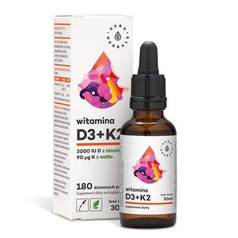 Aura Herbals Witamina D3 2000IU + K2mk7 30 ml w kroplach Aura Herbals Witamina D3 2000IU + K2mk7 30 ml w kroplach
