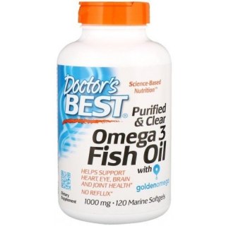 Doctor's Best Purified & Clear Omega-3 Fish Oil suplement diety – 1000 mg 120 kapsułek