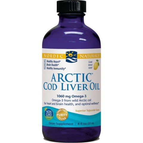 Nordic Naturals Arcitc Cod Liver Oil tran olej z wątroby dorsza arktycznego 1060mg w płynie o smaku cytrynowym 237ml Nordic Naturals Arcitc Cod Liver Oil tran olej z wątroby dorsza arktycznego 1060mg w płynie o smaku cytrynowym 237ml