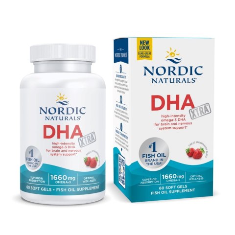 Nordic Naturals DHA XTRA 1660mg Omega-3 60 miękkich kapsułek o smaku truskawkowym Nordic Naturals DHA XTRA 1660mg Omega-3 60 miękkich kapsułek o smaku truskawkowym