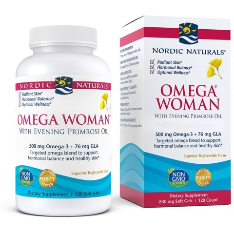 Nordic Naturals Omega Woman 500mg Omega 3 i 76 mg GLA 120 kapsułek miękkich o smaku cytrynowym Nordic Naturals Omega Woman 500mg Omega 3 i 76 mg GLA 120 kapsułek miękkich o smaku cytrynowym
