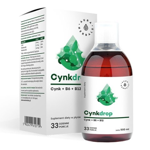 Aura Herbals Cynkdrop Cynk + B6 + B12 500 ml w płynie Aura Herbals Cynkdrop Cynk + B6 + B12 500 ml w płynie