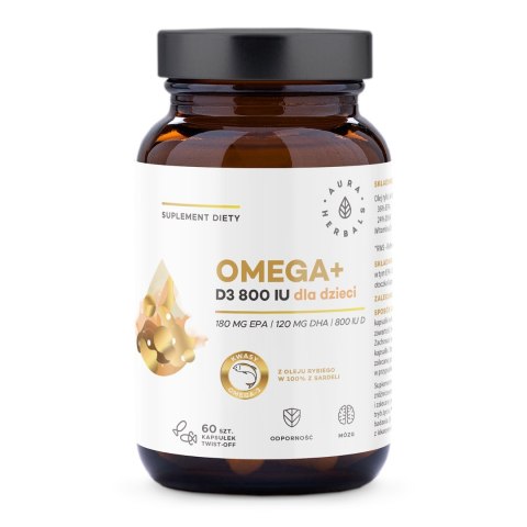 Aura Herbals Omega+ Witamina D3 800 IU dla dzieci 60 kapsułek twist-off Aura Herbals Omega+ Witamina D3 800 IU dla dzieci 60 kapsułek twist-off