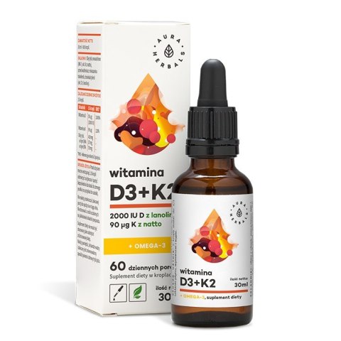 Aura Herbals Witamina D3 2000IU + K2mk7 + Omega-3 30 ml w kroplach Aura Herbals Witamina D3 2000IU + K2mk7 + Omega-3 30 ml w kroplach