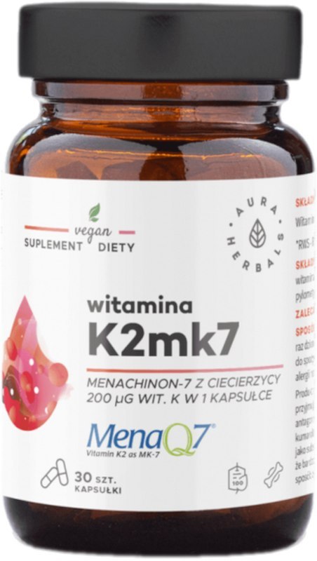 Aura Herbals Witamina K2MK7 MenaQ7® 200 μg 30 kapsułek Aura Herbals Witamina K2MK7 MenaQ7® 200 μg 30 kapsułek