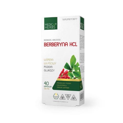 Medica Herbs Berberyna HCL 500 mg 40 kapsułek Medica Herbs Berberyna HCL 500 mg 40 kapsułek