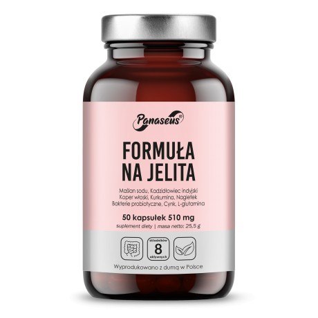 Suplement diety Panaseus Formuła na Jelita wspomagający zdrowie jelit i trawienie, 50 kapsułek. Suplement diety Panaseus Formuła na Jelita wspomagający zdrowie jelit i trawienie, 50 kapsułek.