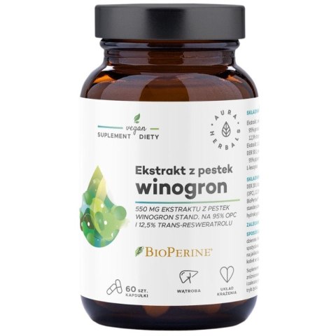 Aura Herbals Ekstrakt z pestek winogron OPC 550 mg 60 kapsułek Aura Herbals Ekstrakt z pestek winogron OPC 550 mg 60 kapsułek