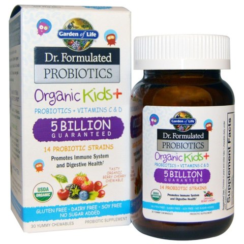 Garden of Life Dr. Formulated Probiotics Organic Kids+ 30 tabletek o smaku jagodowo-wiśniowym Garden of Life Dr. Formulated Probiotics Organic Kids+ 30 tabletek o smaku jagodowo-wiśniowym