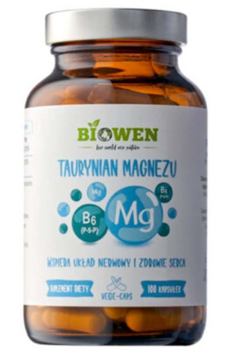 Biowen Taurynian magnezu z witaminą B6 (P-5-P) 100 kapsułek Biowen Taurynian magnezu z witaminą B6 (P-5-P) 100 kapsułek