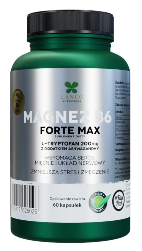 Lanco Nutritions Magnez B6 Forte Max 250mg 60 kapsułek Lanco Nutritions Magnez B6 Forte Max 250mg 60 kapsułek