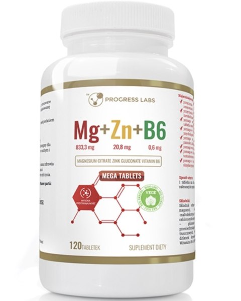 Progress Labs Mg+Zn+Vit B6 120 tabletek Progress Labs Mg+Zn+Vit B6 120 tabletek