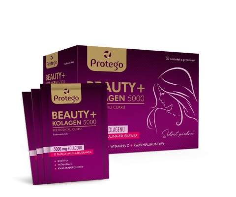 Protego Beauty+ Kolagen 5000 o smaku malina-truskawka 30 saszetek Protego Beauty+ Kolagen 5000 o smaku malina-truskawka 30 saszetek