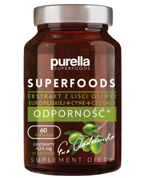 Purella Superfoods Ekstrakt z liści oliwki europejskiej + Cynk + Czosnek 33g 60 kapsułek Purella Superfoods Ekstrakt z liści oliwki europejskiej + Cynk + Czosnek 33g 60 kapsułek