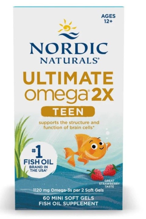 Nordic Naturals Ultimate Omega 2X Fish Oil TEEN 60 mini kapsułek miękkich o smaku truskawkowym Nordic Naturals Ultimate Omega 2X Fish Oil TEEN 60 mini kapsułek miękkich o smaku truskawkowym