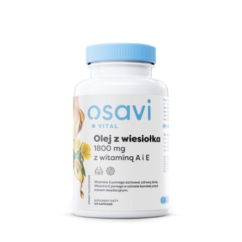 Osavi Olej z Wiesiołka z Witaminą A i E 1800 mg 120 kapsułek miękkich Osavi Olej z Wiesiołka z Witaminą A i E 1800 mg 120 kapsułek miękkich