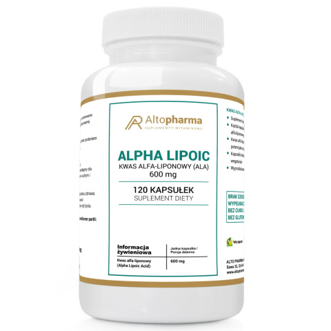 Altopharma Kwas Alfa-Liponowy (ALA) 600mg, suplement diety 120 kapsułek Altopharma Kwas Alfa-Liponowy (ALA) 600mg, suplement diety 120 kapsułek
