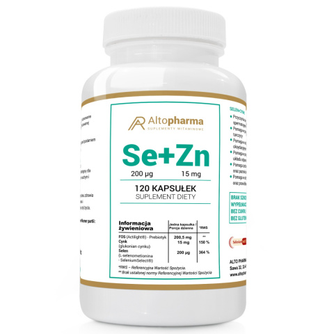 Altopharma Selen 200µg + Cynk 15mg + Prebiotyk, suplement diety wege 120 kapsułek Altopharma Selen 200µg + Cynk 15mg + Prebiotyk, suplement diety wege 120 kapsułek