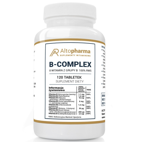 Altopharma Witamina B Complex 100% RWS - 8 Witamin z grupy B, suplement diety 120 tabletek Altopharma Witamina B Complex 100% RWS - 8 Witamin z grupy B, suplement diety 120 tabletek