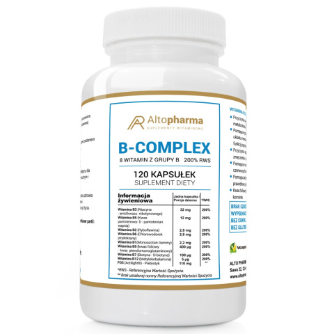 Altopharma Witamina B Complex 200% RWS - 8 Witamin z grupy B, suplement diety wege 120 kapsułek Altopharma Witamina B Complex 200% RWS - 8 Witamin z grupy B, suplement diety wege 120 kapsułek