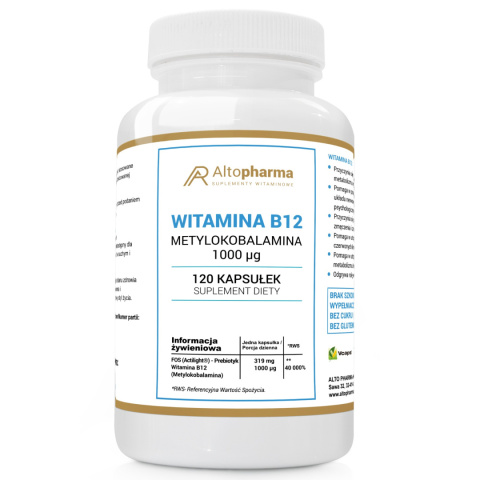 Altopharma Witamina B12 (Naturalna) Metylokobalamina 1000µg, suplement diety wege 120 kapsułek Altopharma Witamina B12 (Naturalna) Metylokobalamina 1000µg, suplement diety wege 120 kapsułek