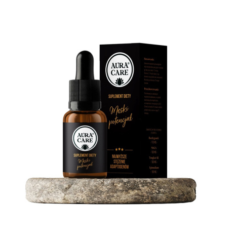 Aura Care Męski Potencjał - Suplement z adaptogenami 14100 mg, wspomagający witalność, energię i zdrowie seksualne. 15 ml Aura Care Męski Potencjał - Suplement z adaptogenami 14100 mg, wspomagający witalność, energię i zdrowie seksualne. 15 ml