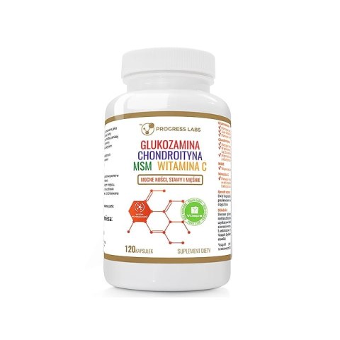 Progress Labs Glukozamina Wołowa Chondroityna MSM Witamina C 120 kapsułek Progress Labs Glukozamina Wołowa Chondroityna MSM Witamina C 120 kapsułek